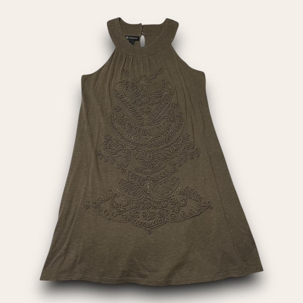 Y2K INC Embroidered Mini Halter Dress Olive Green Size Large Indie Sleaze